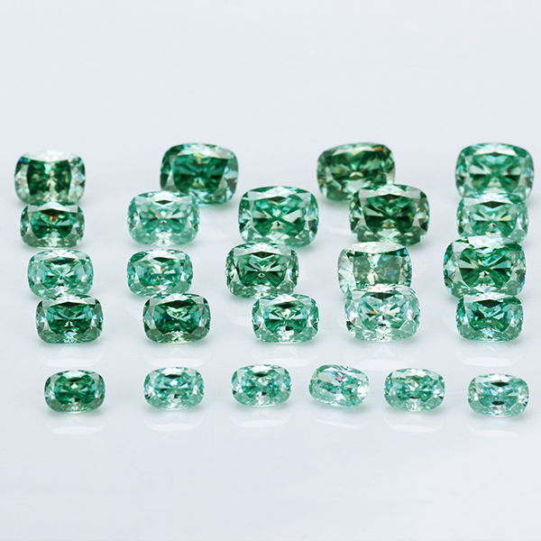 Green Color Cushion Shape Crushed Ice Cut Moissanite