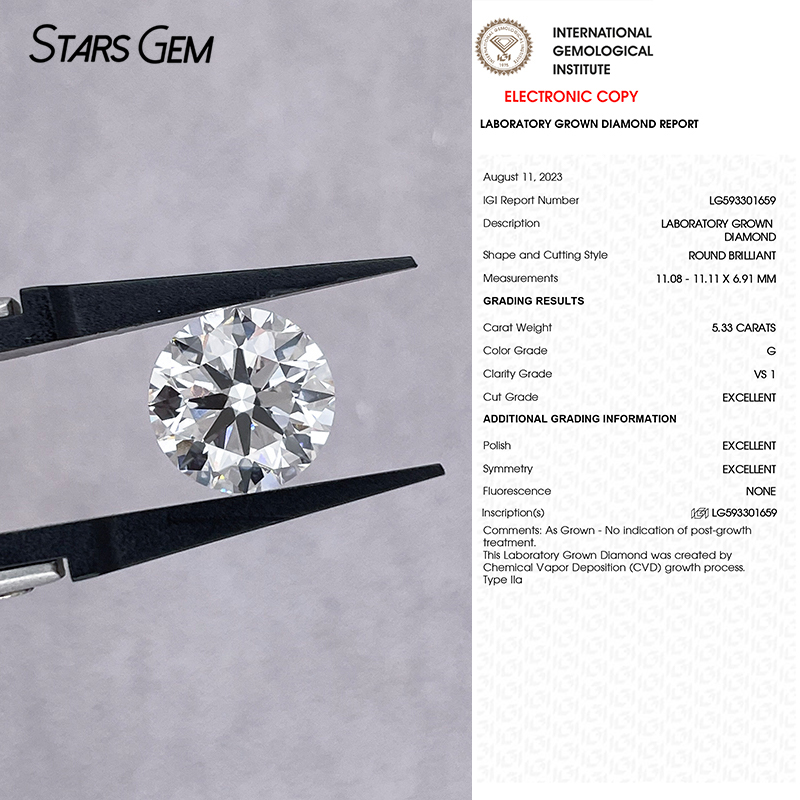 0.3ct to 10.0ct Round Shape CVD HPHT Lab Grown Diamond With IGI Certificate 0.3ct to 10.0ct Round Shape CVD HPHT Lab Grown Diamond With IGI Certificate